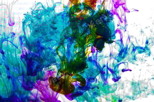 Preview: Abstract image of different colored liquid inks spreading and dispersing on a white surface