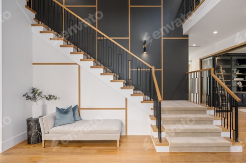 Preview: a large modern staircase next to the landing area of a house