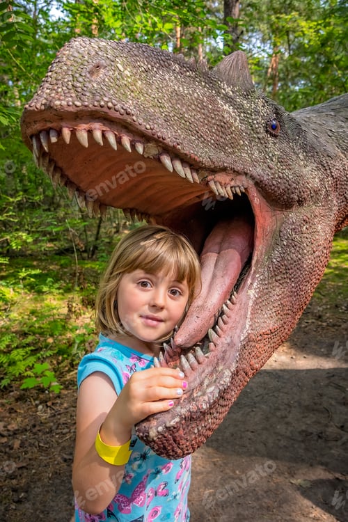 Preview: Little girls head in the mouth of a dinosaur