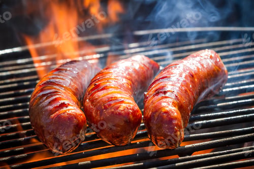 Preview: BBQ with fiery sausages on the grill