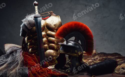 Preview: Studio shot of ancient legionary armoring and sword