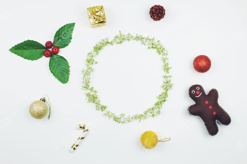 Preview: Holiday Decor on White Background with Copy Space