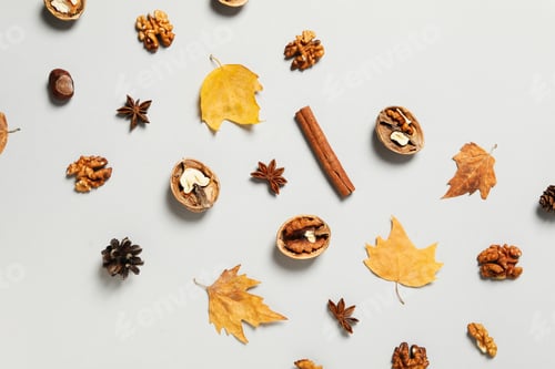 Preview: Concept of Autumn, Autumn composition accessories, top view