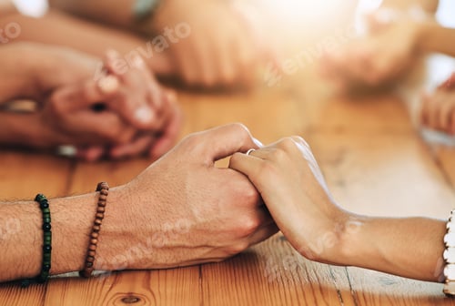Preview: Holding hands, family and support by group of people together in unity, spiritual and faith in God