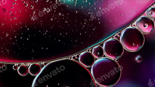 Preview: Abstract Colorful Food Oil Drops Bubbles and spheres Flowing on Water Surface