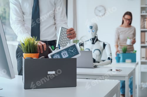 Preview: The impact of AI on jobs: fired business people leaving the office