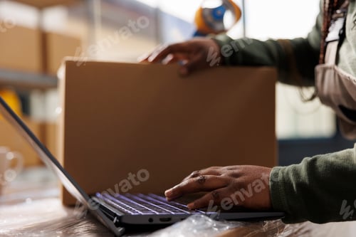 Preview: Storage room employee checking merchandise checklist