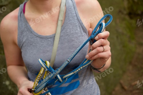 Preview: Rock climber preparing safety harness