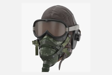 Vista previa: Casco de vuelo usado con casco de piloto de la Segunda Guerra Mundial con máscara de oxígeno