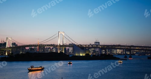Preview: Tokyo, Japan, 02 July 2019: Odaiba city skyline in the evening