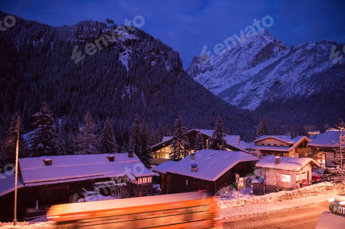 Preview: mountain village in alps at night
