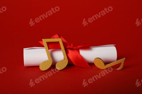 Preview: Golden notes with a scroll on a red background