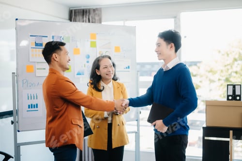 Preview: Young people professional colleagues are stretching arms showing team spirit focus on hands