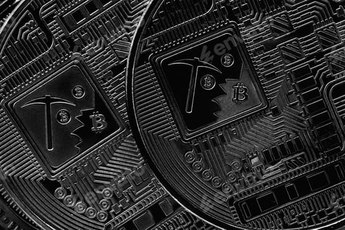 Preview: Bitcoin halving. Cryptocurrency on silver background. Macro photo