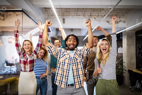 Preview: Successful company with happy employees in modern office