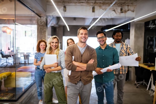 Preview: Happy creative team in office. Business, startup, design, people and teamwork concept