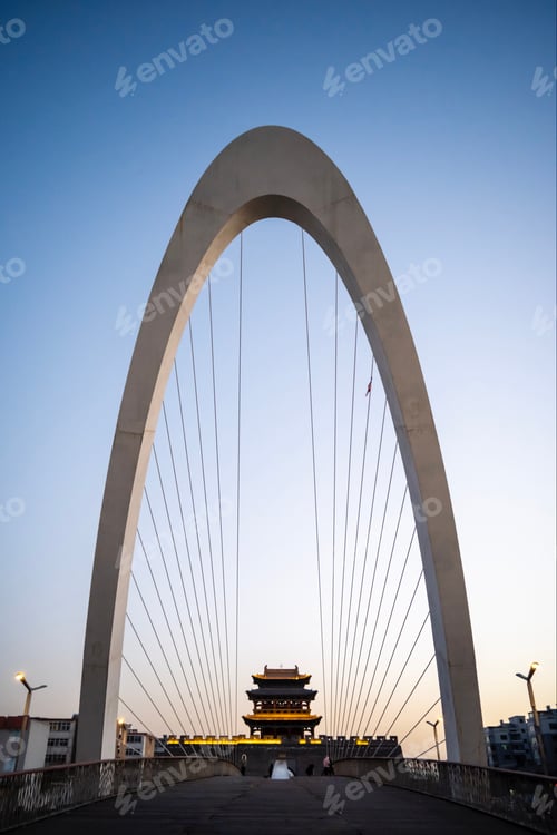 Preview: Vertical shot of the Nanjing Eye Pedestrian Bridge. China.