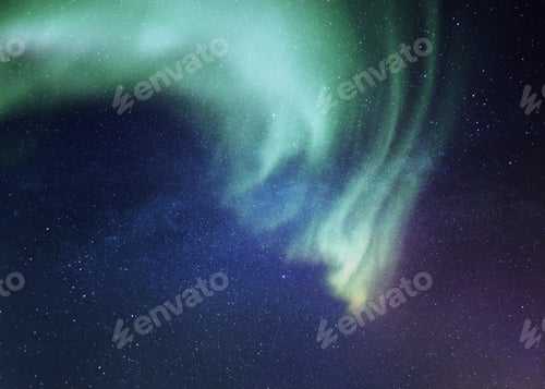 Preview: Beautiful amazing starry sky with green northern lights. Stars and space wallpaper