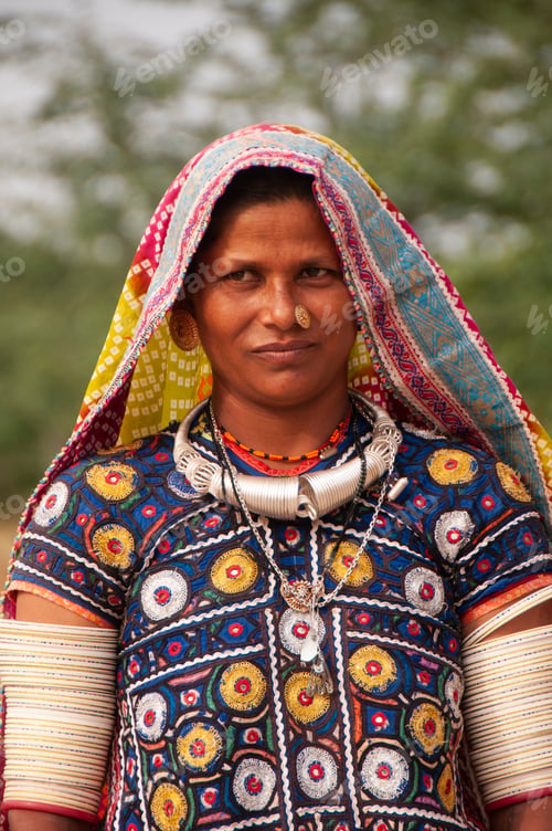 Preview: Portrait of traditional beautiful tribal woman, India.