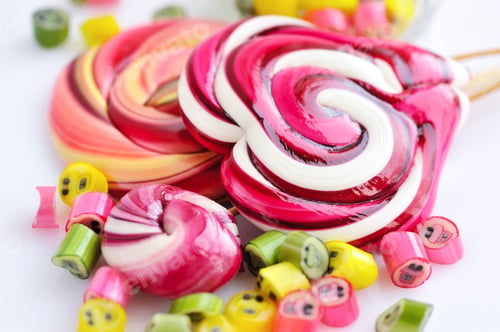Preview: Colorful candies and lollipops on a white background
