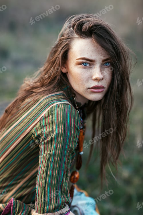 Preview: Pretty young woman portrait on sunset