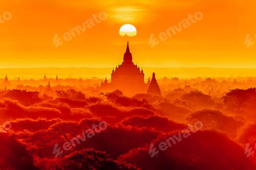 Preview: Amazing sunset over pagoda at Bagan, Myanmar.