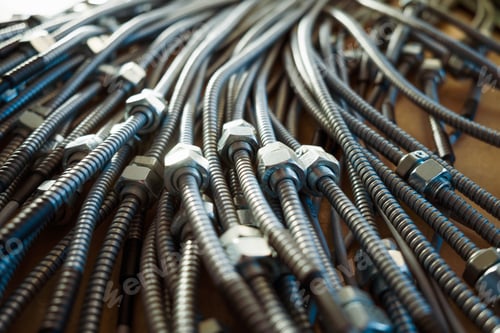 Preview: Huge bunch of metal flexible shield tubes with nuts