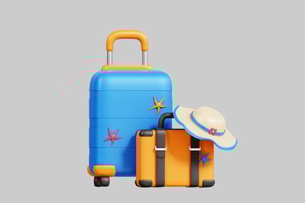 Preview: Suitcase with starfish stickers and wide-brimmed hat