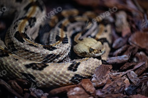 Preview: Closeup of a Timber rattlesnake, Crotalus horridus snake captured in a zoo