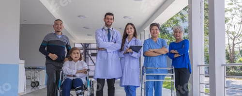 Preview: Doctors and nurse in hospital corridor