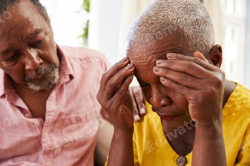 Preview: Senior Man Comforting Woman With Depression At Home