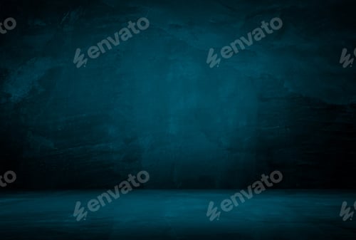 Preview: Vintage grunge blue concrete texture studio wall background with vignette.