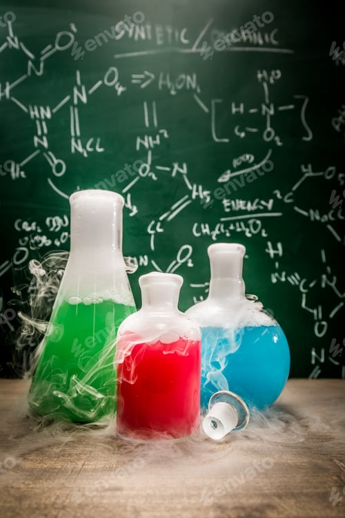 Preview: Academic laboratory with beakers and books