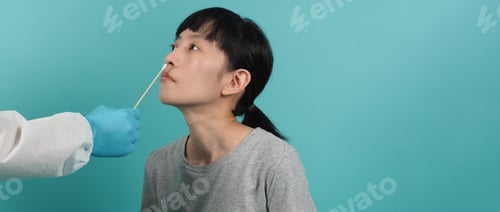 Preview: RT PCR test. woman with Covid 19 swab test.