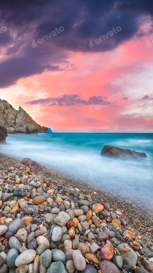 Preview: Amazing view of the beach and rocks shot with a long exposure.