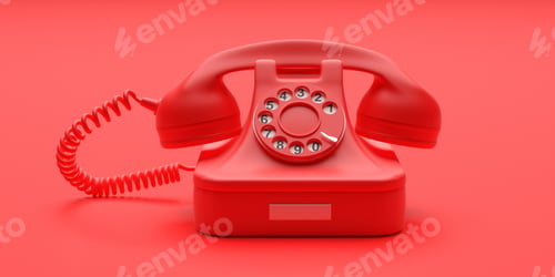 Preview: Telephone vintage on red color background. 3d illustration