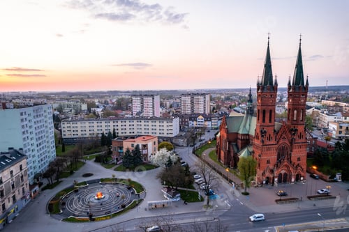Preview: Cathedral of Holy Family in Tarnow, Poland. Top Down Drone Aerial View.