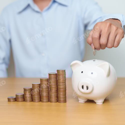 Preview: Man Saving Money with Piggy Bank and Coins