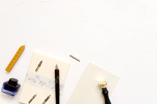 Preview: Calligraphy: Set of vingate fountain pens. Artistic equipment. Calligraphic accessories
