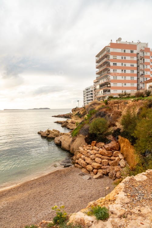 Preview: Small cove Coves Blanques in the town in San Antonio Abad, Ibiza Island. Balearic