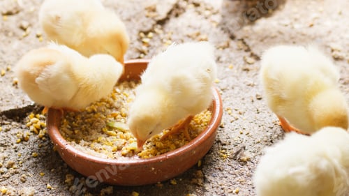 Preview: Yellow chicks foraging happily