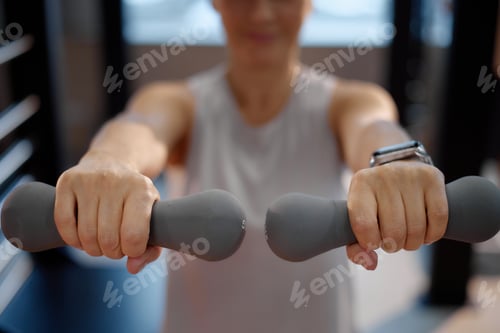Preview: Woman Exercising with Dumbbells Indoors during Workout