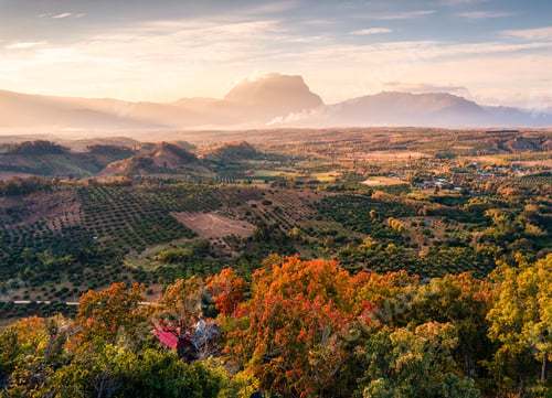 Preview: Sunset sky over Doi Luang Chiang Dao mountain with colorful foliage in countryside at Chiang Dao
