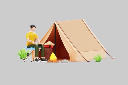 Preview: Cartoon camping scene with man