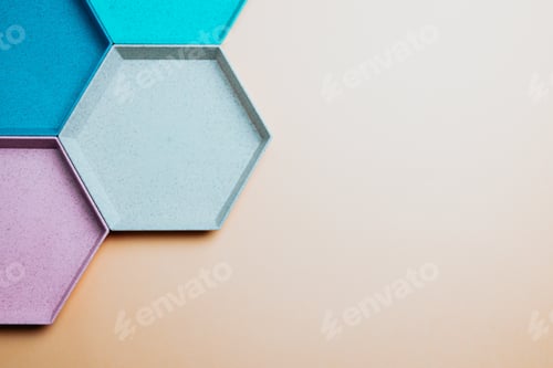 Preview: Abstract hexagon geometric colorful background. Pastel colors minimalism. Copy space banner