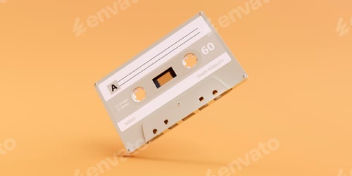 Preview: Retro audio cassette tape with blank label on pastel orange background