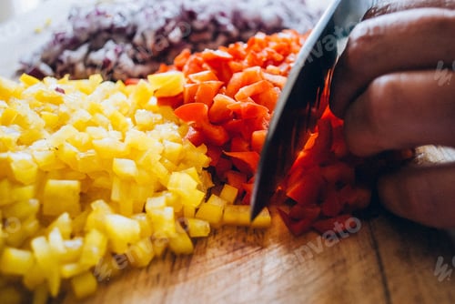 Preview: Chopping vegetables on wooden chopping board