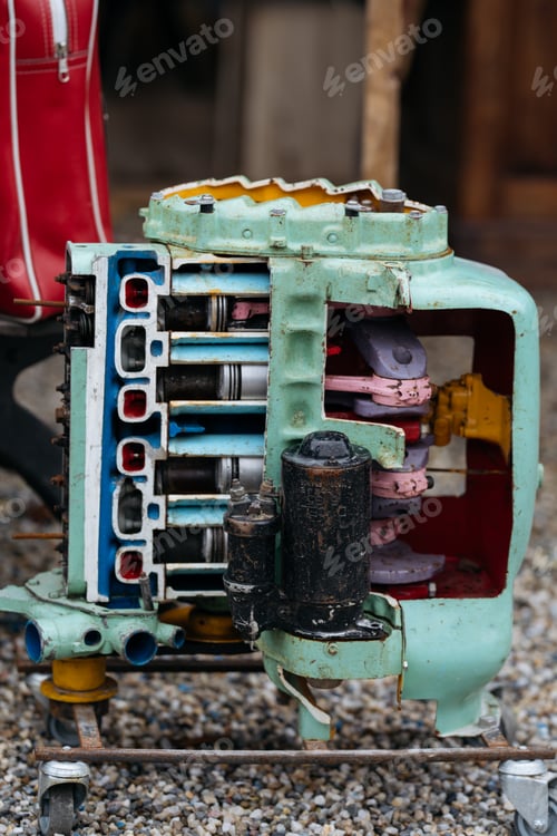 Preview: Old engine painted in different colors. Flea market.
