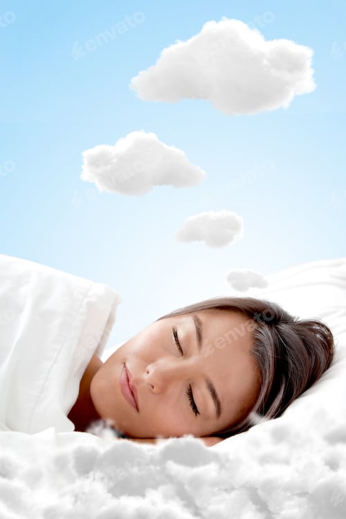 Preview: Peaceful Woman Sleeping On A Cloud And Having Sweet Dreams
