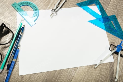 Preview: Blank notebook and pencil with glasses on wooden table
